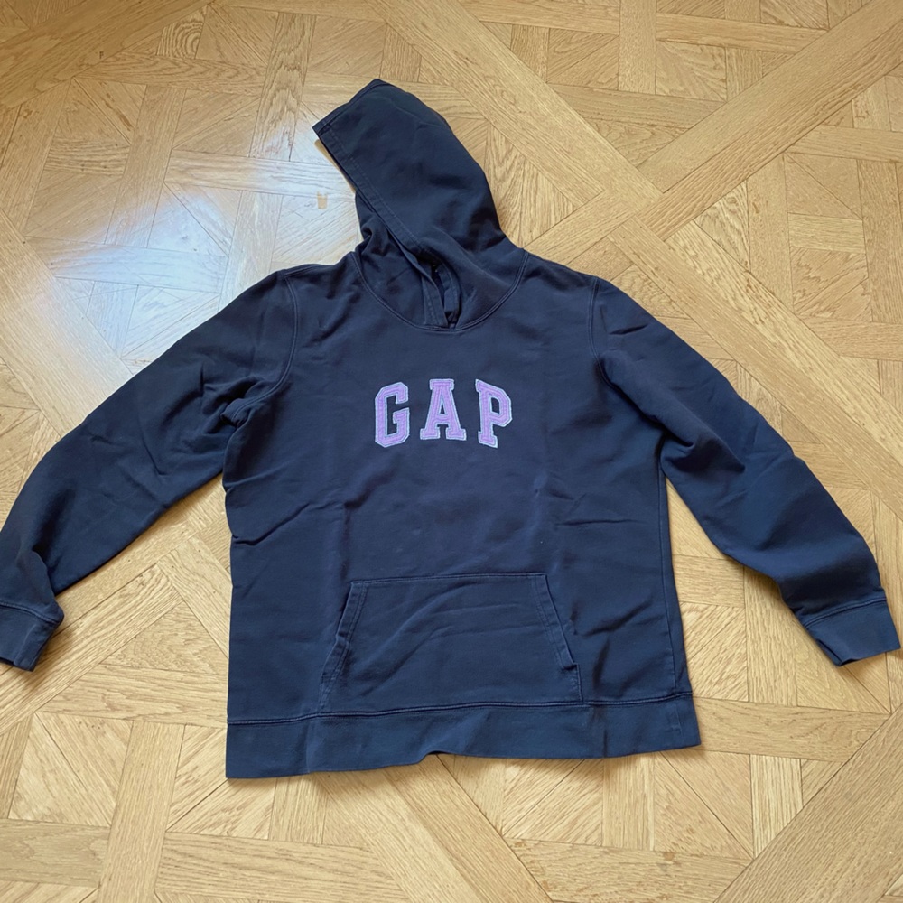Gray hoodie sweatshirt from gap with purple lettering